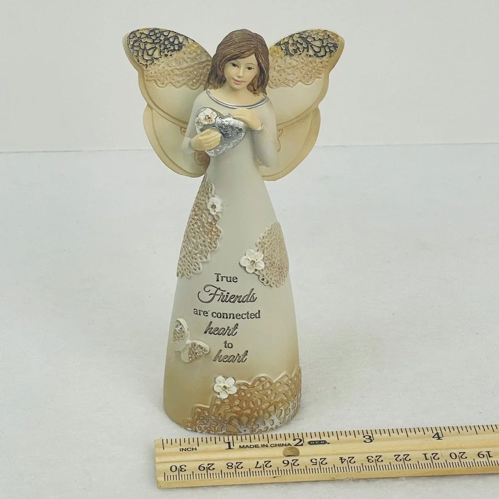 True Friends Are Connected Heart To Heart Angel Figurine Butterfly Lace Detail